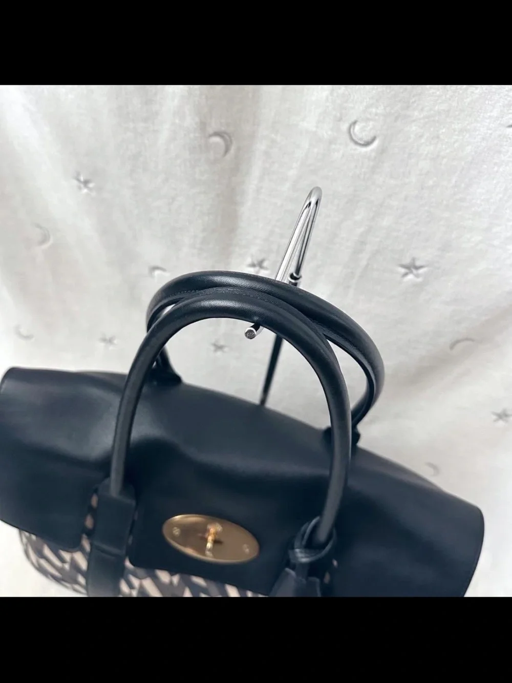Mulberry Black and Beige Geometric Satchel